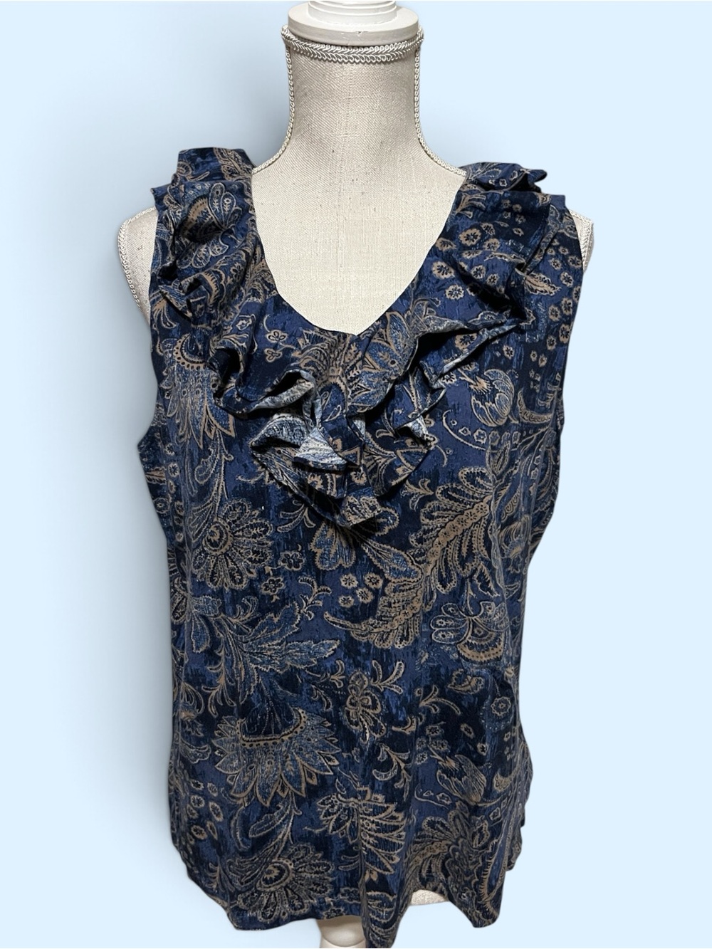 Ralph Lauren Navy Paisley Ruffle V-Neck Camisole.sz1x